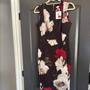 Calvin Klein Cream Sheath Midi Dress Sleeveless Wedding Guest